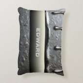 Futuristic Liquid Chrome Custom Name Silver アクセントクッション (裏面(縦))