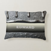 Futuristic Liquid Chrome Custom Name Silver アクセントクッション (裏面)