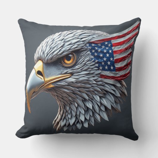 Futuristic metallic eagle with American flag クッション (正面)
