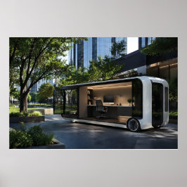 Futuristic Mobile Office Pod in Urban Nature  ポスター