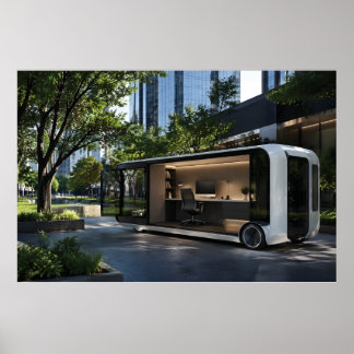 Futuristic Mobile Office Pod in Urban Nature  ポスター