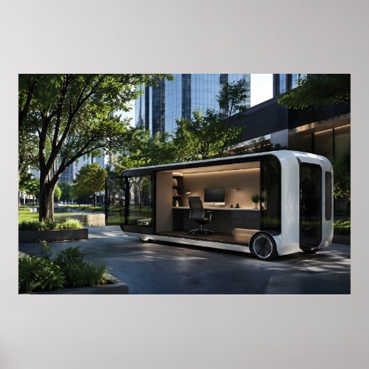 Futuristic Mobile Office Pod in Urban Nature  ポスター (正面)