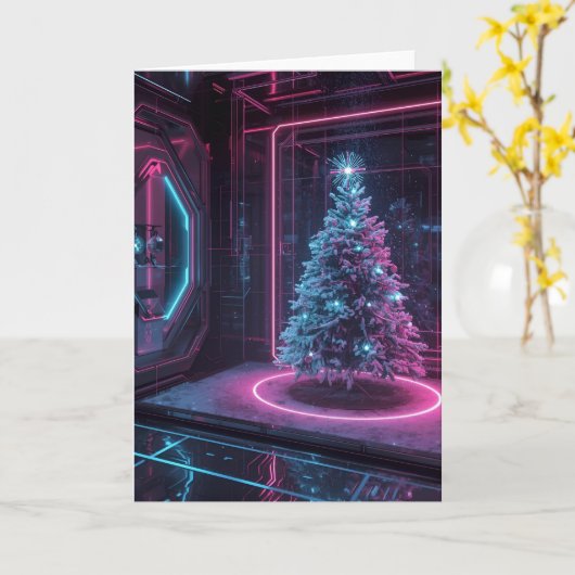 Futuristic Neon Christmas カード (黄色い花)