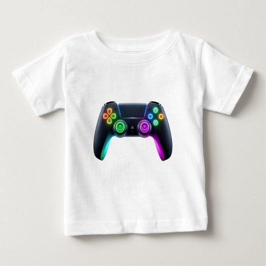 Futuristic Neon Gaming Controller Logo T-Shirt ベビーTシャツ (正面)
