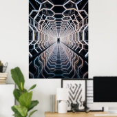 Futuristic Neon Hex Tunnel ポスター (ホームオフィス)