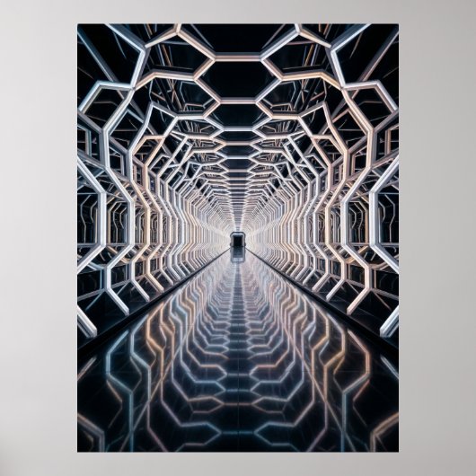 Futuristic Neon Hex Tunnel ポスター (正面)