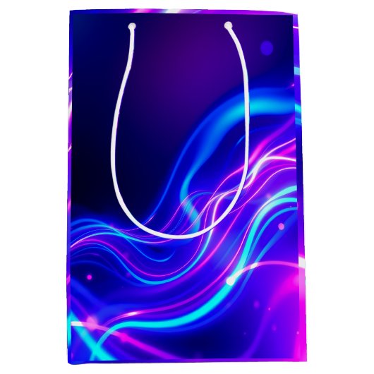 Futuristic Neon Liquid Waves – Electric Energy Flo ミディアムペーパーバッグ (正面)