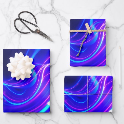 Futuristic Neon Liquid Waves – Electric Energy Flo ラッピングペーパーシート (正面)