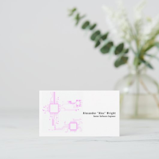 Futuristic Neon Pink Circuit Board Engineer 名刺 (スタンド正面)