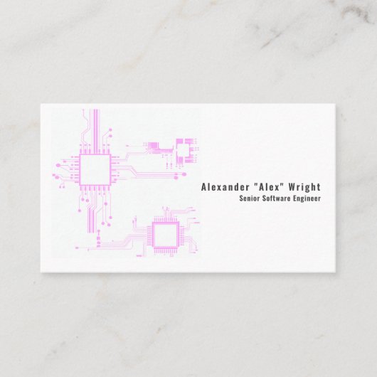 Futuristic Neon Pink Circuit Board Engineer 名刺 (正面)