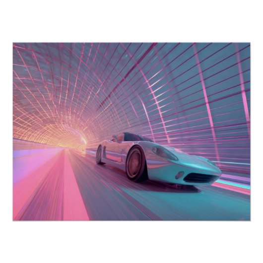 Futuristic Neon Speed Tunnel Art ポスター (正面)