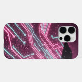 Futuristic Pink Glitter Cyber Circuit iPhone 16 Ca iPhoneケース (裏面横)