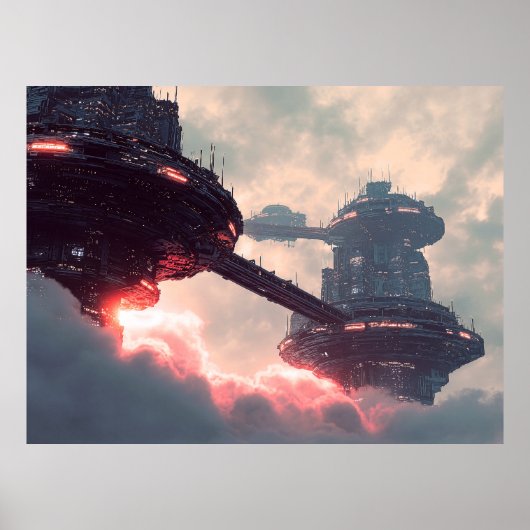 Futuristic platforms in the clouds at twilight ポスター (正面)