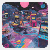 Futuristic Retro Arcade in Outer Space スクエアシール (正面)