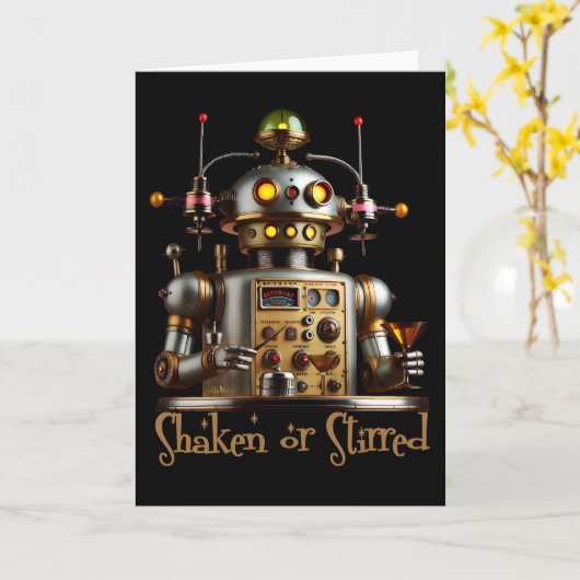 Futuristic Robot Bartender "Shaken or Stirred" カード (黄色い花)