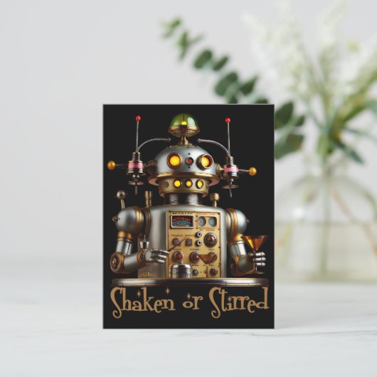 Futuristic Robot Bartender "Shaken or Stirred" ポストカード (スタンド正面)