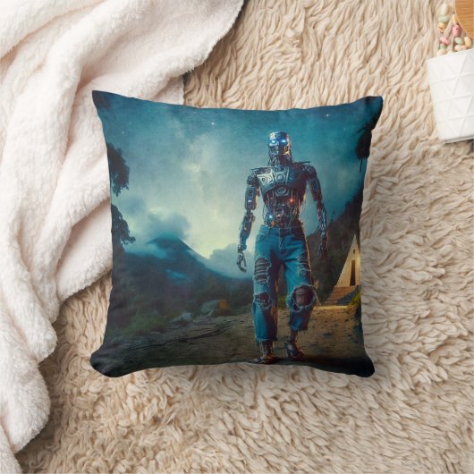 Futuristic Robot in Ancient Landscape クッション (ブランケット)