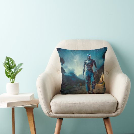 Futuristic Robot in Ancient Landscape クッション (椅子)