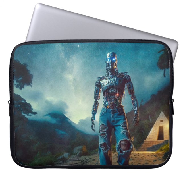 Futuristic Robot in Ancient Landscape ラップトップスリーブ (正面)