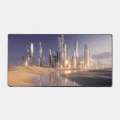 Futuristic Sci-Fi City Reflected In Desert Sands デスクマット (正面)