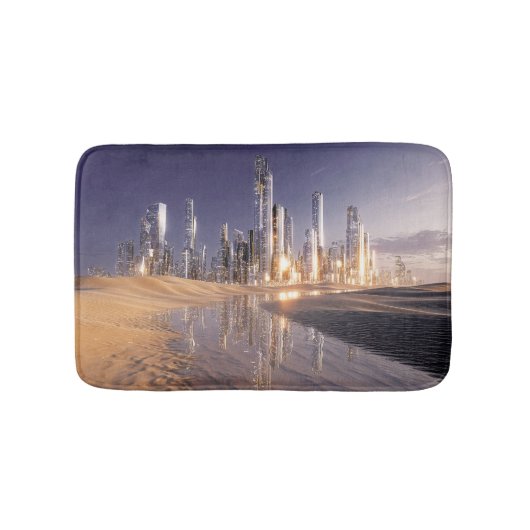 Futuristic Sci-Fi City Reflected In Desert Sands バスマット (正面)