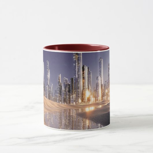 Futuristic Sci-Fi City Reflected In Desert Sands マグカップ (中央)