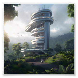 Futuristic skyscraper in the middle of the jungle フォトプリント