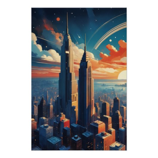 Futuristic Sunrise Cityscape Poster ポスター (正面)