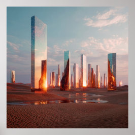 Futuristic Surreal Mirror Towers In Desert ポスター