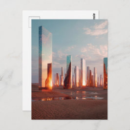 Futuristic Surreal Mirror Towers In Desert ポストカード
