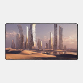 Futuristic Surreal Skyscrapers In Desert Landscape デスクマット