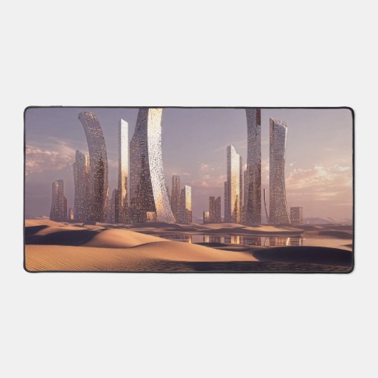 Futuristic Surreal Skyscrapers In Desert Landscape デスクマット (正面)