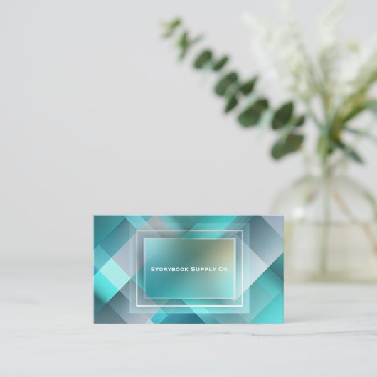 Futuristic Teal Geometric Layered Rectangle Modern 名刺 (スタンド正面)