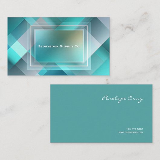 Futuristic Teal Geometric Layered Rectangle Modern 名刺 (正面/裏面)