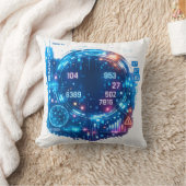 Futuristic Tech Interface Pillow – Digital HUD  クッション (ブランケット)