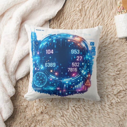 Futuristic Tech Interface Pillow – Digital HUD  クッション (ブランケット)