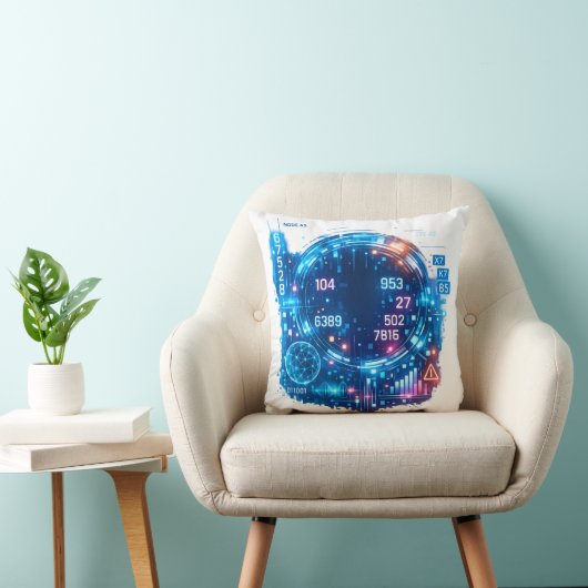 Futuristic Tech Interface Pillow – Digital HUD  クッション (椅子)