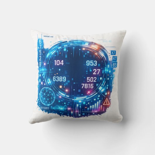 Futuristic Tech Interface Pillow – Digital HUD  クッション (裏面)