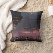 Futuristic towers floating above harbor クッション (ブランケット)