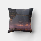 Futuristic towers floating above harbor クッション (裏面)