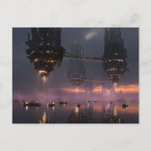 Futuristic towers floating above harbor ポストカード (正面)
