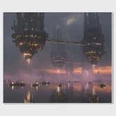 Futuristic towers floating above harbor ラッピングペーパー (フラット)