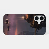 Futuristic towers floating above harbor iPhone 16ケース (裏面横)