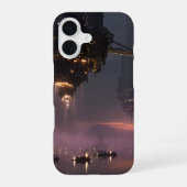 Futuristic towers floating above harbor iPhone 16ケース (裏面)