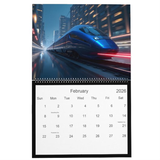 Futuristic Trains カレンダー (2月 2026)