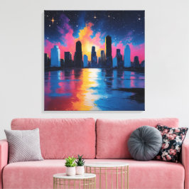 Futuristic Urban Skyline at Sunset Canvas Print  キャンバスプリント