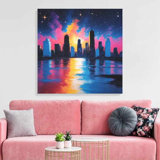 Futuristic Urban Skyline at Sunset Canvas Print  キャンバスプリント (インサイチュ (リビング))