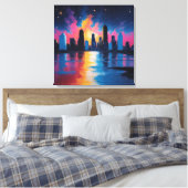 Futuristic Urban Skyline at Sunset Canvas Print  キャンバスプリント (インサイチュ (寝室))