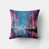 Futuristic Vibrant Neon Night Cityscape クッション (裏面)