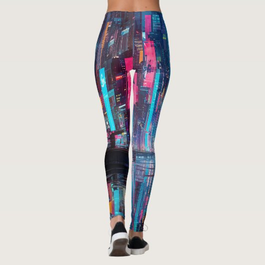 Futuristic Vibrant Neon Night Cityscape レギンス (裏面)